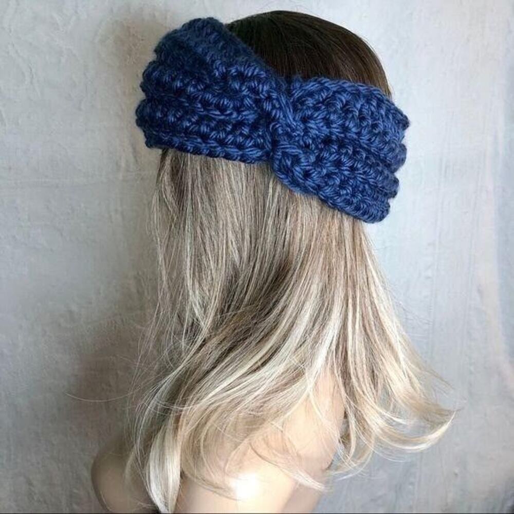 Navy Crochet Twist Ear Warmer Headband